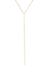 A delicate gold lariat necklace sparkles with a continuous line of tiny diamonds against a clean white background.