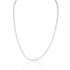 A sparkling diamond tennis necklace rests in a symmetrical curve against a clean white background.