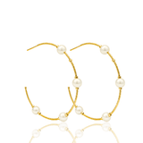 Wire Textured Small Pearl Open Hoop Earrings (L457)