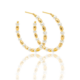 White Pearl Gold Bead Open Hoops (K244)