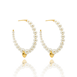 Open Hoop Synthetic Pearl Earrings With Heart Charm (K65-66)