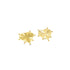A pair of gold heart-shaped stud earrings features a textured surface with small decorative bead accents along the edges against a white background.