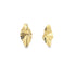 A pair of glossy gold leaf-shaped earrings gleams against a clean white background.