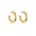 A pair of elegant twisted gold hoop earrings gleams against a clean white background.