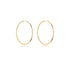 A pair of minimalist gold hoop earrings gleams against a clean white background.