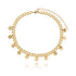 A gold chain choker necklace dangles multiple star charms against a clean white background.