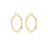 A pair of polished gold hoop earrings rests against a clean white background, showcasing their sleek, classic design.