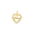 A gold heart-shaped pendant features the word amor and a small heart accent set with sparkling stones.