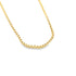 A shiny gold box chain necklace curves gracefully against a clean white background.