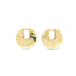 A pair of polished gold hoop earrings displays a sleek, modern design against a clean white background.