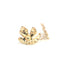 A pair of gold flower-shaped stud earrings features a central round ball and textured, organic petals.
