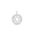 A sterling silver Star of David pendant sparkles with pavé-set cubic zirconia stones in a circular frame against a white background.