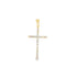 A delicate gold cross pendant sparkles with inlaid diamonds against a clean white background.
