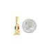 A gold Virgin Mary pendant featuring the Italian flag colors sits next to a US quarter for scale.