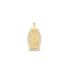 A gold Virgin Mary pendant sparkles with a halo of small diamonds framing the central religious figure.