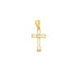 A polished gold cross pendant features four sparkling diamonds set at its center against a plain white background.