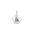 A round silver pendant features an enamel inlay of the Virgin of El Cisne in blue and white.