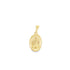 A gold Our Lady of Aparecida oval pendant hangs against a clean white background.