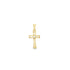 A delicate gold cross pendant features a sparkling diamond accent at its center against a clean white background.