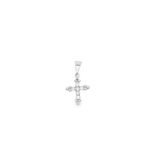 A delicate white gold diamond cross pendant gleams against a clean white background.