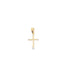 A delicate gold cross pendant sparkles with inlaid diamonds on a white background.