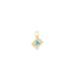 A gold diamond-pave charm features a bright turquoise enamel heart in the center against a white background.
