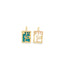 Two gold rectangular pendants feature a coiling snake motif with a sun and moon, with one set against a vibrant turquoise enamel background.