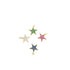 Four gold star charms inlaid with colorful cubic zirconia stones in white, green, pink, and blue rest against a clean white background.