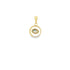 A gold evil eye pendant features a central diamond accent enclosed within a beaded circular frame against a white background.