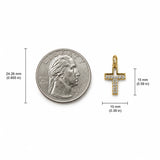Elegant pave cross charm featuring brilliant round cubic zirconia in an open-frame design. Crafted in 18K Gold Filled and Rhodium for necklaces, hoop earrings, and bracelets.