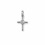 Minimalist cross charm with a bezel-set round cubic zirconia center. Crafted in 18K Gold Filled and Rhodium for necklaces, bracelets, and hoop earrings.