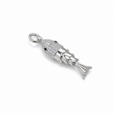 18K Gold Filled fish pendant charm featuring sparkling Cubic Zirconia pave, black CZ eyes and an articulated movable tail. Perfect for necklaces and charm bracelets.