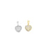 Two pavé-set diamond heart pendants rest side-by-side, featuring a silver and a gold option against a clean white background.