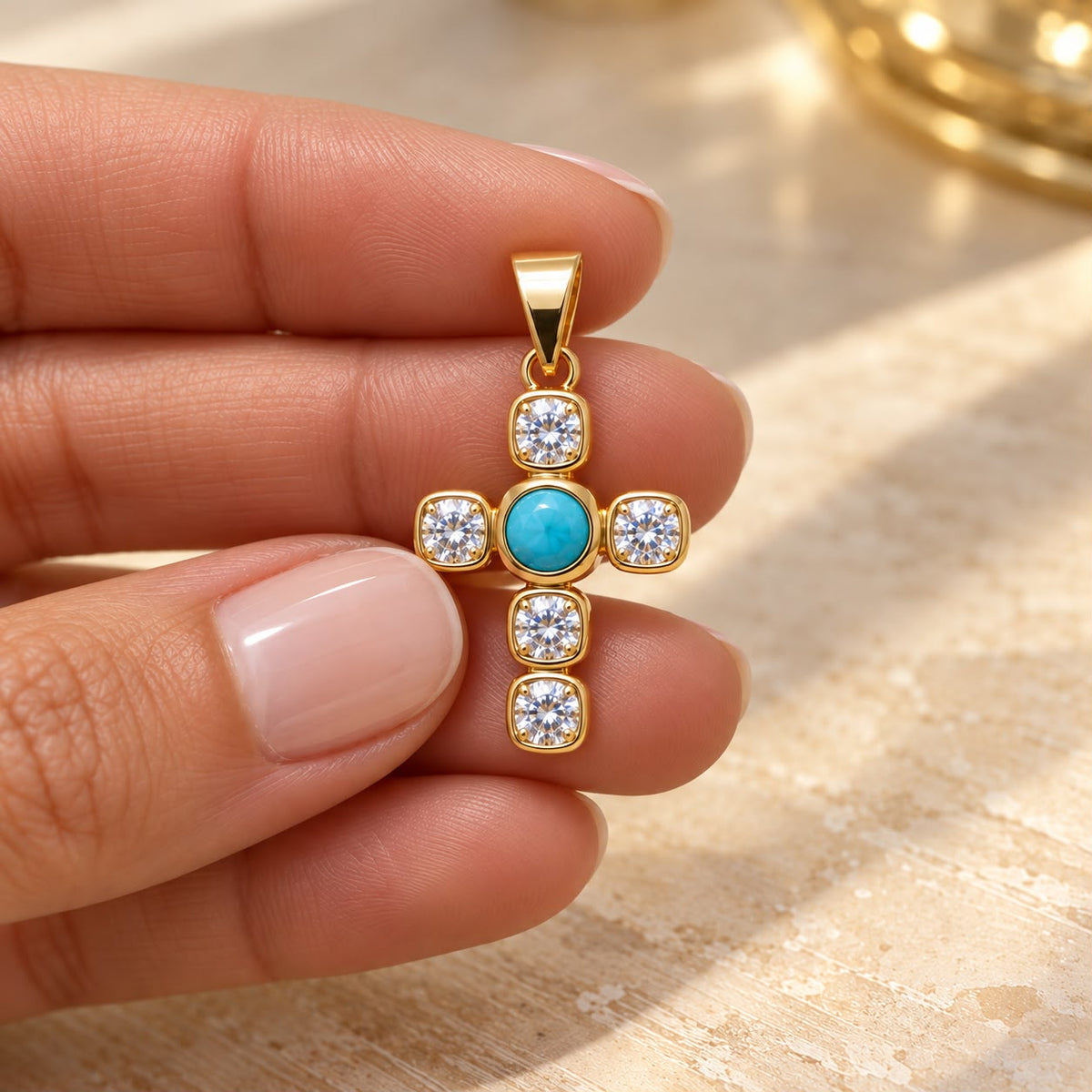 CZ Cross Pendant with Color Stone Center (A375)