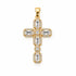 Elegant Radiant Cross Pendant featuring faceted stones and a sparkling pave border. Available in 18K Gold Filled and  with multiple color options.