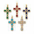 Elegant Radiant Cross Pendant featuring faceted stones and a sparkling pave border. Available in 18K Gold Filled and  with multiple color options.