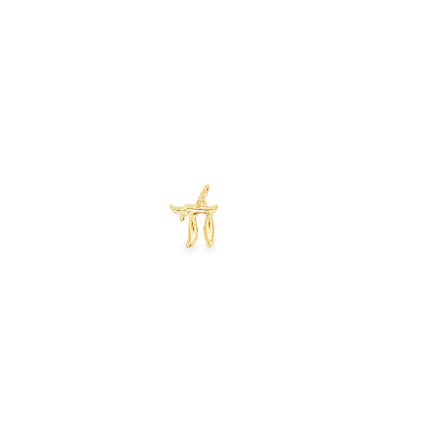 A small gold Chai pendant glistens against a clean white background.