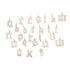 A collection of gold-colored CZ pave initial monogram letter pendant charms displayed on a white background.