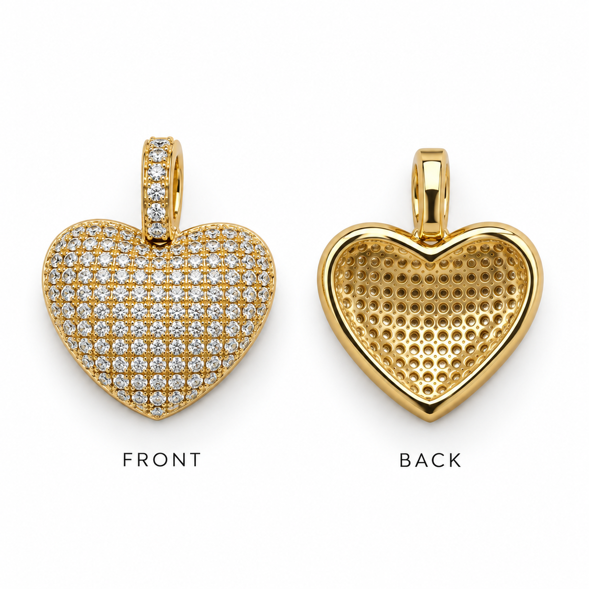 Shop a luxurious CZ heart pendant featuring round and baguette-style Cubic Zirconia. Available in Clear and Turquoise with 18K Gold Filled or Rhodium finish.