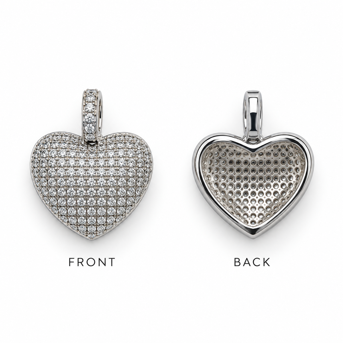 Shop a luxurious CZ heart pendant featuring round and baguette-style Cubic Zirconia. Available in Clear and Turquoise with 18K Gold Filled or Rhodium finish.