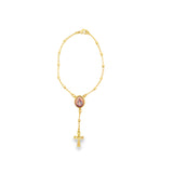 Dainty Rolo Bead Rosary Cross Charm Bracelet (I43B)
