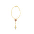 A delicate gold rosary bracelet features a small oval centerpiece medallion of the Virgin Mary and a dangling crucifix charm.