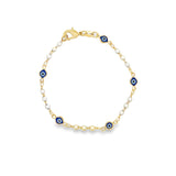 Evil Eye Charm Triple Pearl Link Necklace (F188A/I235A)