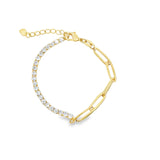 Colored CZ Half Tennis Paperclip Chain Bracelet (H36A/I295A)