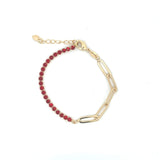Colored CZ Half Tennis Paperclip Chain Bracelet (H36A/I295A)