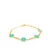 A delicate gold chain bracelet features vibrant turquoise enamel flower charms arranged evenly along the link.