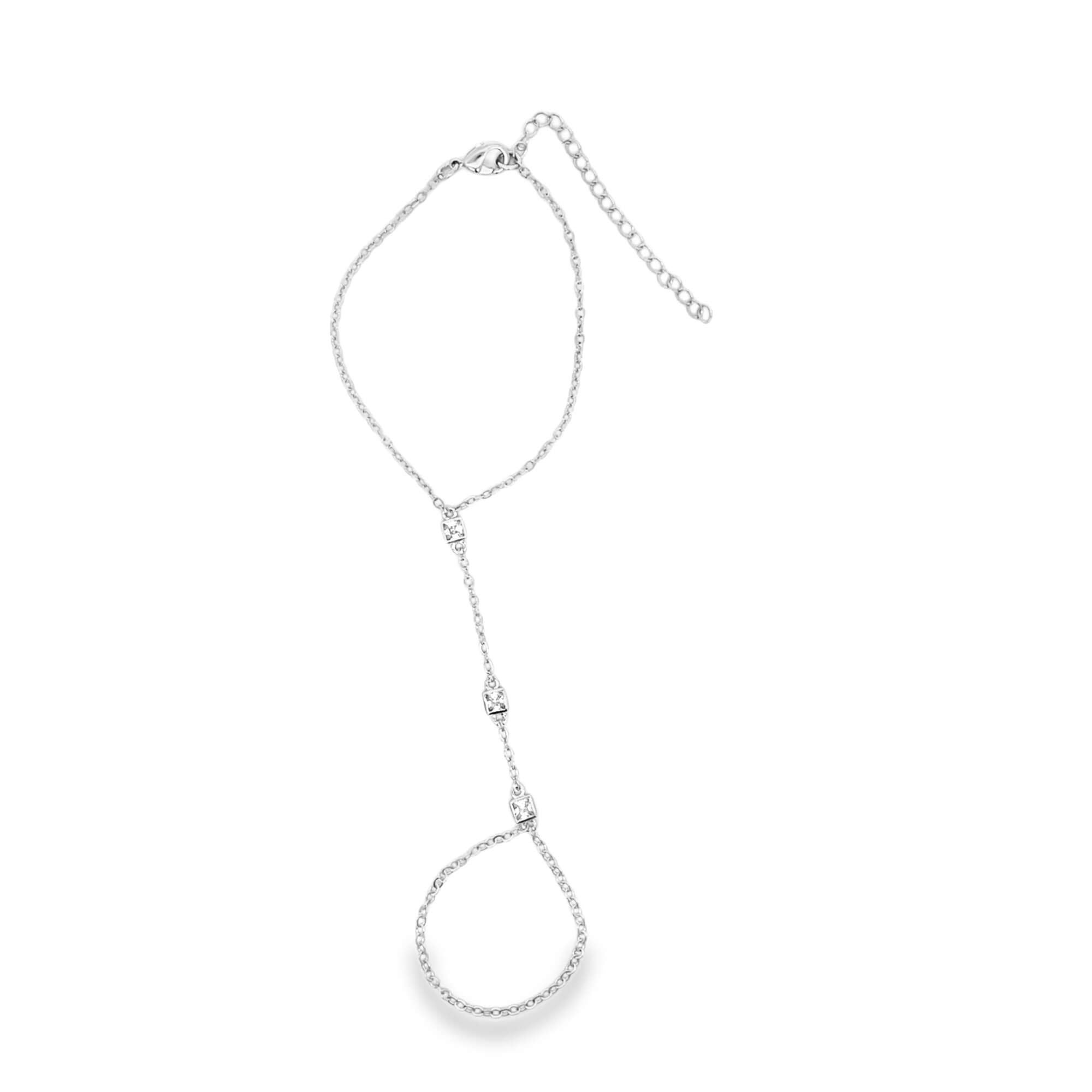 Square Cubic Zirconia Station Hand Chain Bracelet (I116)