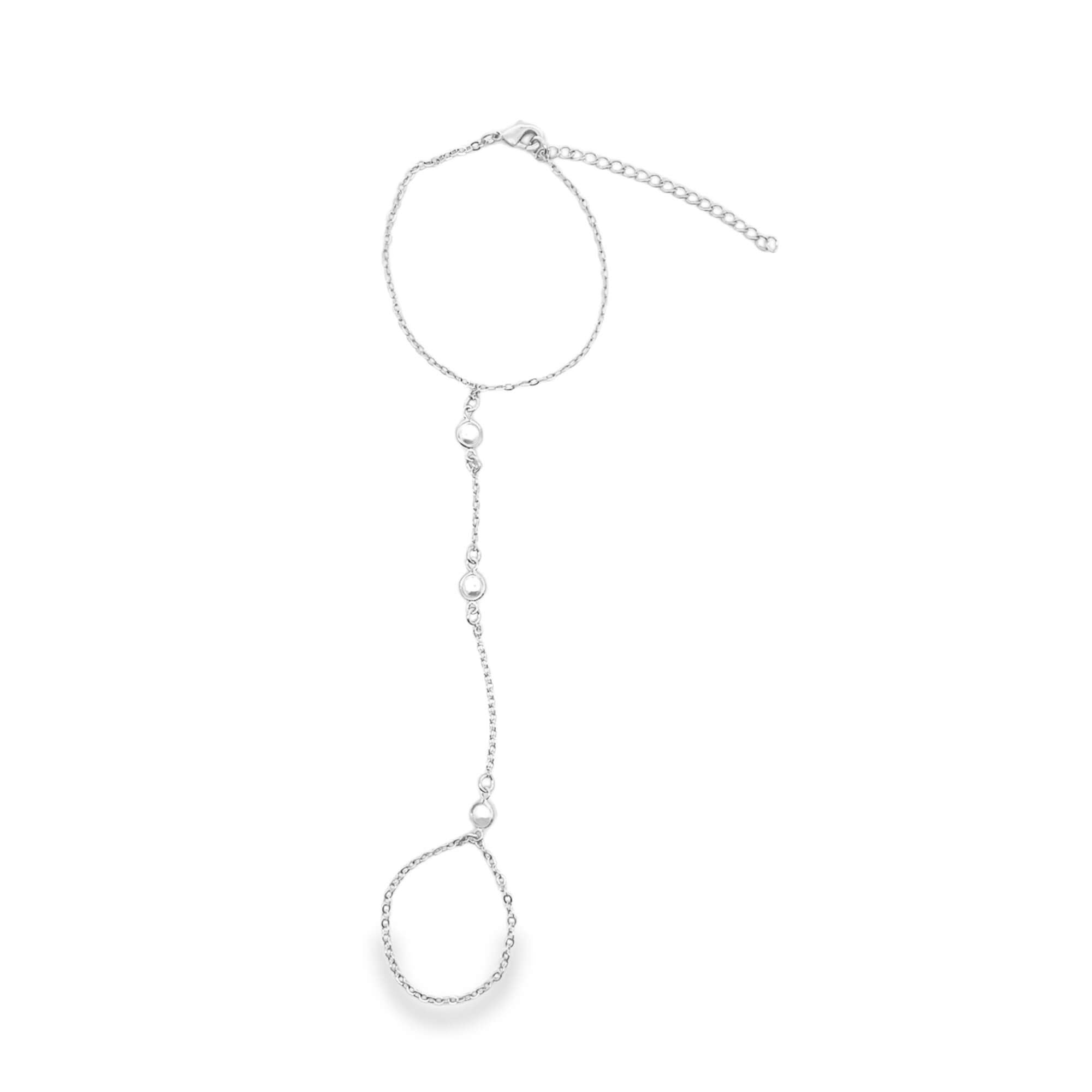 Round Pearl Charm Station Hand Chain Bracelet (I111)