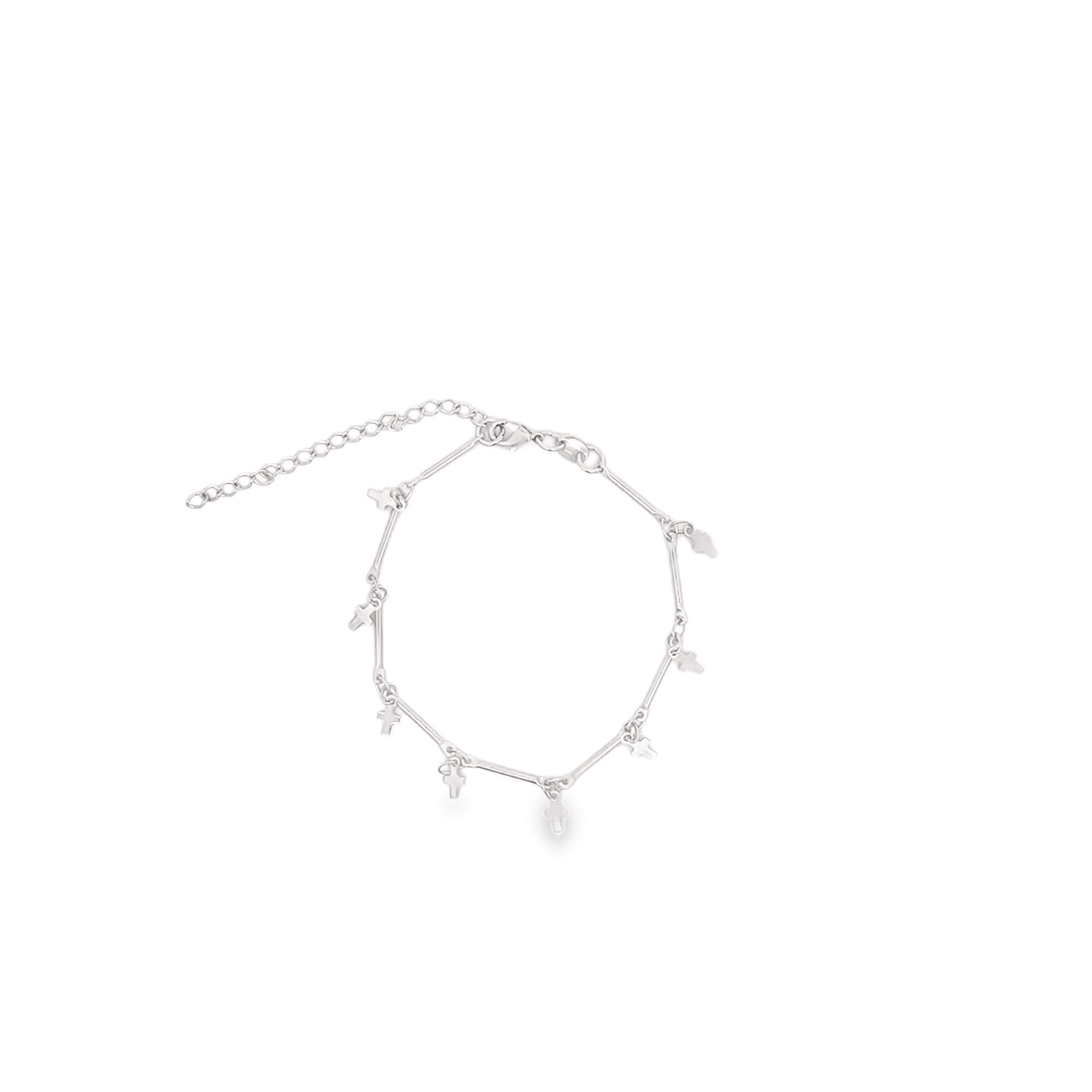 Bar Link Tiny Dangle Cross Charm Anklet (H260A/E280/I352A)