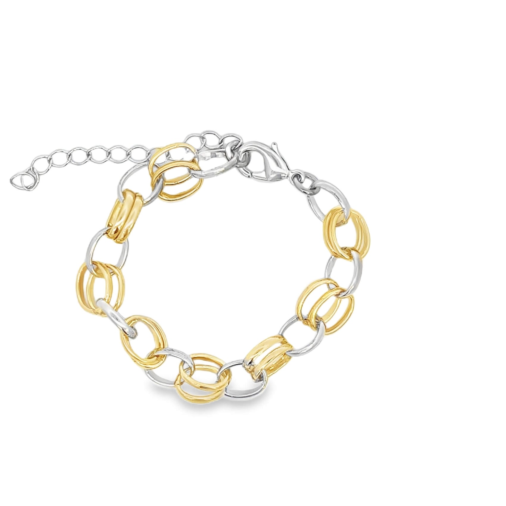 Two-tone silver and gold chain bracelet on a white background